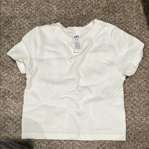 White Ribbed Short Sleeve Top